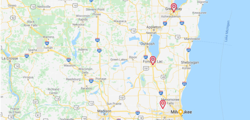 Store locations located in Fond du Lac, Madison, Milwaukee, & Green Bay